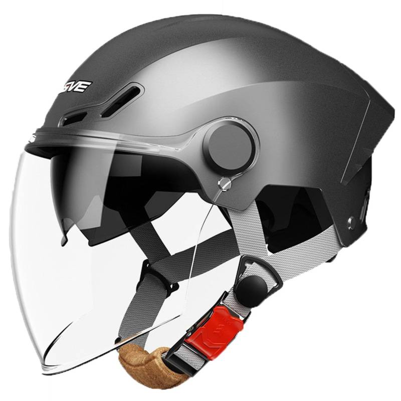 Motorrad Halbhelme Brain-Cap mit ECE Genehmigt mit Doppelvisier Brain-Cap Halbschale Roller-Helm Scooter-Helm Jet-Helm Retro Für Erwachsene Herren Damen 2,54-61cm von JunPing