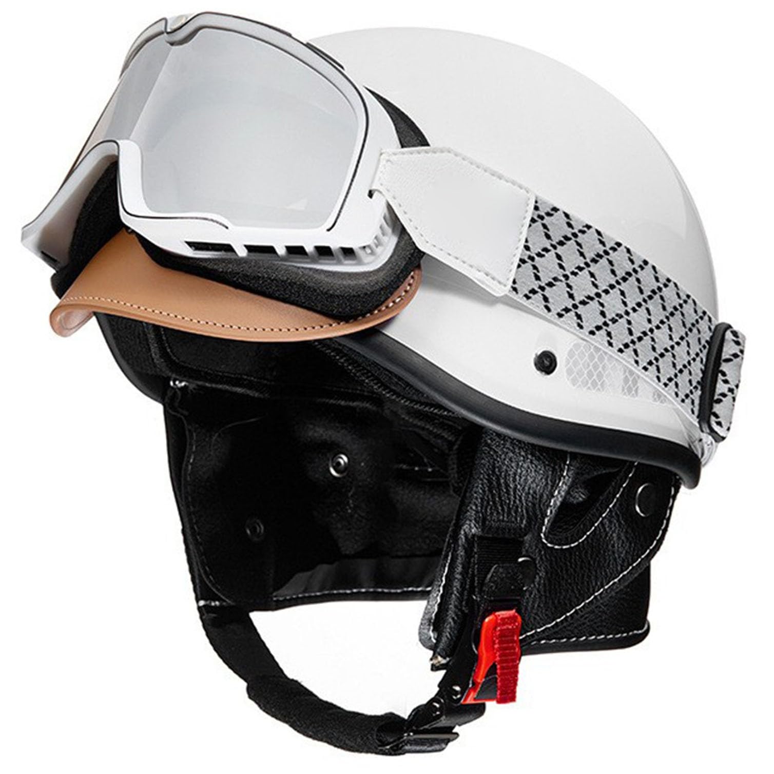 Motorrad Halbhelme Halbschale Jet Helm mit Schutzbrille Scooter Helm Retro Helme Motorrad Halbhelm Männer und Frauen Erwachsene für Cruiser Chopper Biker Moped ECE Zulassung 17,58-62cm von JunPing