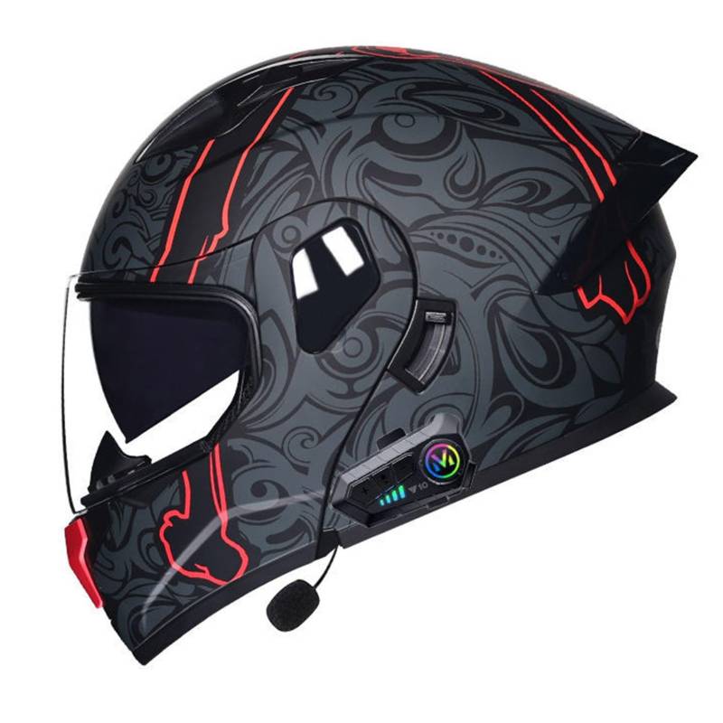 Motorrad Integrierter Bluetooth-Helm Mit Doppelvisier,ECEDOT Zulassung Adults Klapphelm Mit Bluetooth, Motorradhelm Sturzhelm Für Herren Und Damen Automatische Reaktion 12,2XL=63-64CM von JunPing