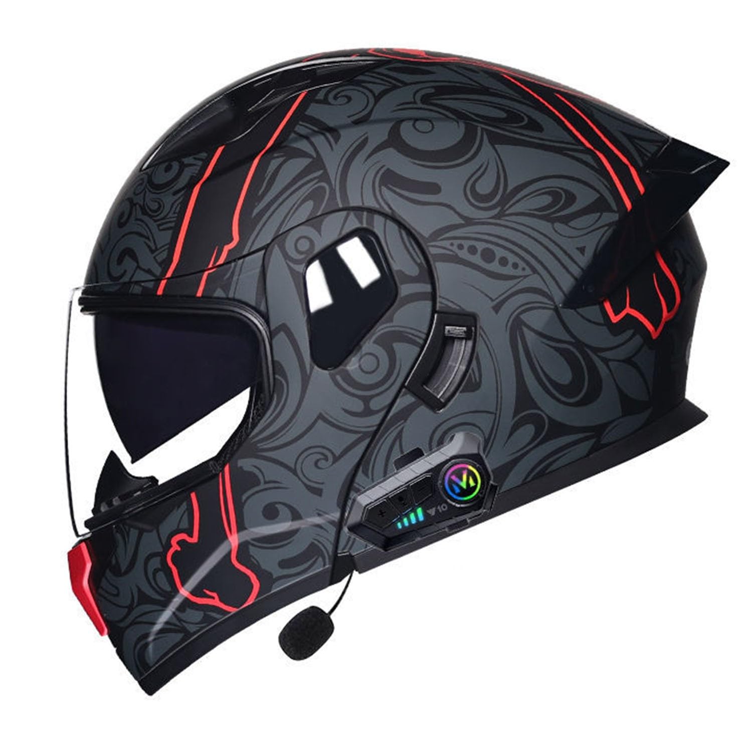 Motorrad Integrierter Bluetooth-Helm Mit Doppelvisier,ECEDOT Zulassung Adults Klapphelm Mit Bluetooth, Motorradhelm Sturzhelm Für Herren Und Damen Automatische Reaktion 12,L=59-60CM von JunPing