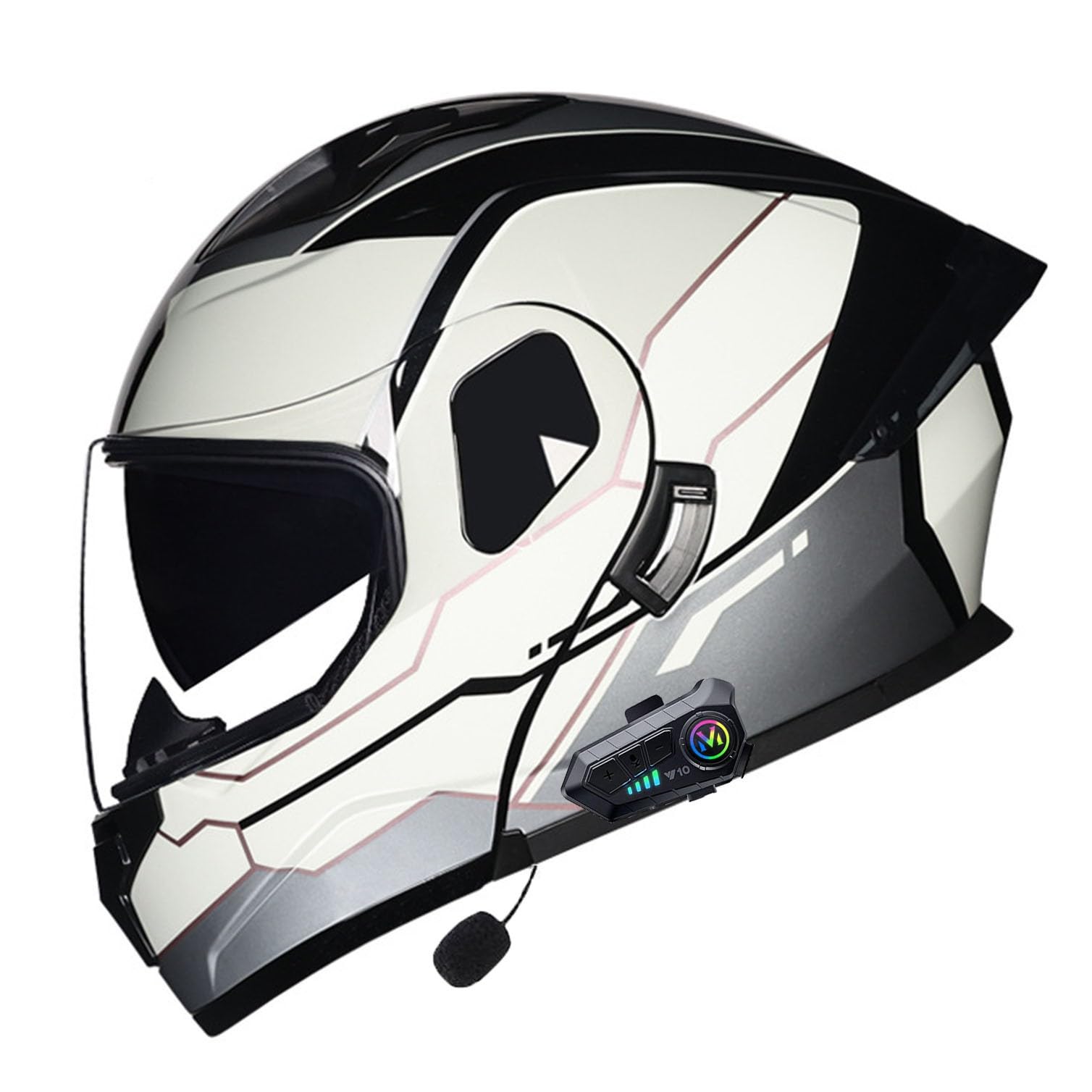 Motorrad Integrierter Bluetooth-Helm Mit Doppelvisier,ECEDOT Zulassung Adults Klapphelm Mit Bluetooth, Motorradhelm Sturzhelm Für Herren Und Damen Automatische Reaktion 4,2XL=63-64CM von JunPing