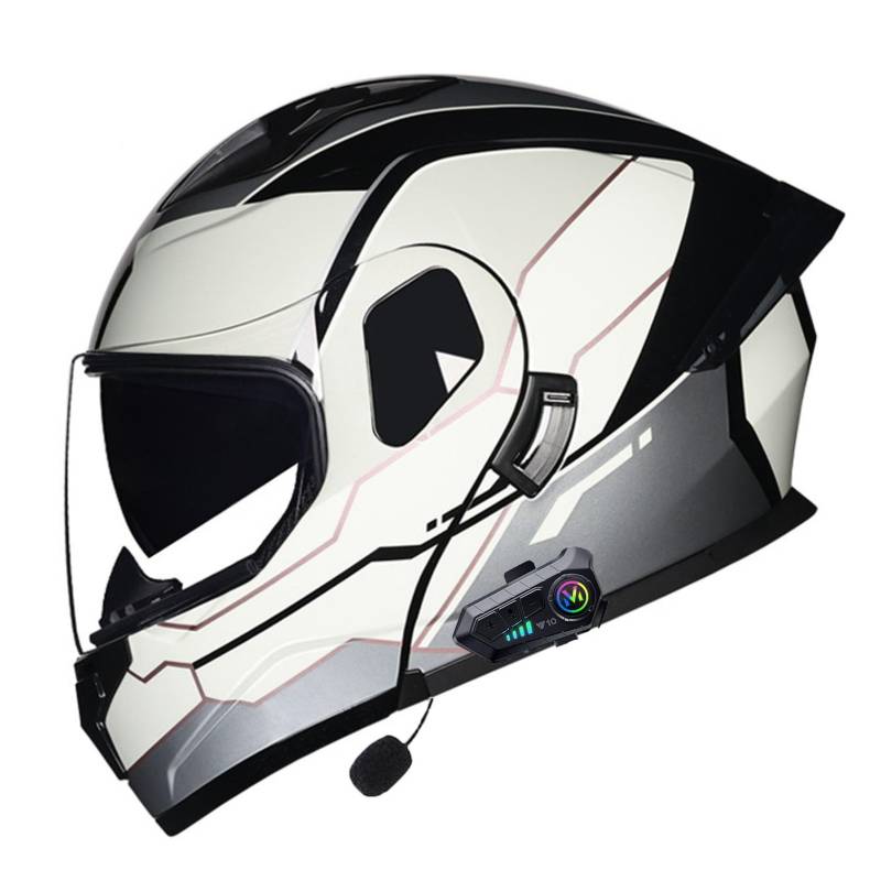 Motorrad Integrierter Bluetooth-Helm Mit Doppelvisier,ECEDOT Zulassung Adults Klapphelm Mit Bluetooth, Motorradhelm Sturzhelm Für Herren Und Damen Automatische Reaktion 4,L=59-60CM von JunPing