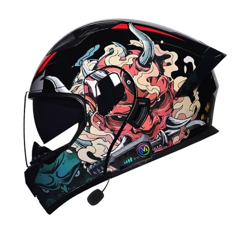 Motorrad Integrierter Bluetooth-Helm Mit Doppelvisier,ECEDOT Zulassung Adults Klapphelm Mit Bluetooth, Motorradhelm Sturzhelm Für Herren Und Damen Automatische Reaktion 6,2XL=63-64CM von JunPing