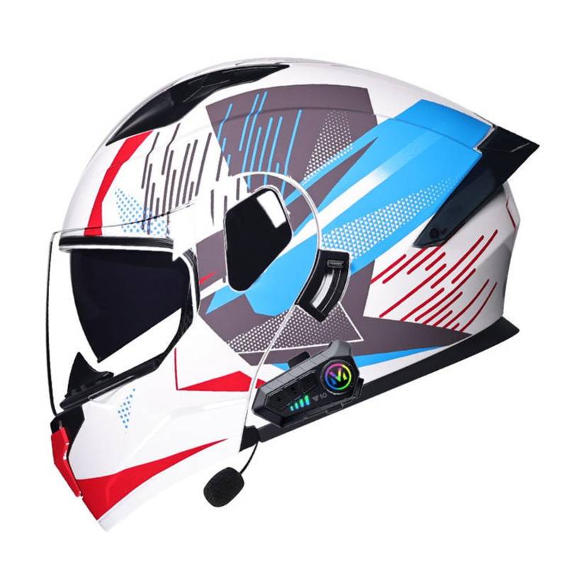 Motorrad Integrierter Bluetooth-Helm Mit Doppelvisier,ECEDOT Zulassung Adults Klapphelm Mit Bluetooth, Motorradhelm Sturzhelm Für Herren Und Damen Automatische Reaktion 9,M=57-58CM von JunPing