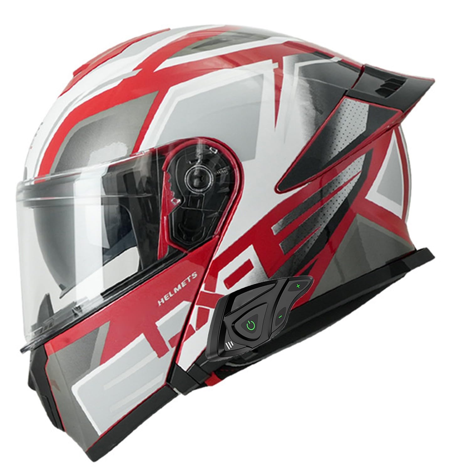 Motorradhelm Bluetooth Klapphelm Motorrad Mann Frau Modularer Vollgesichtshelm mit Doppelvisier, Moped-Roller-Helm für Erwachsene DOT/ECE-geprüft 1,2XL=63-64CM von JunPing