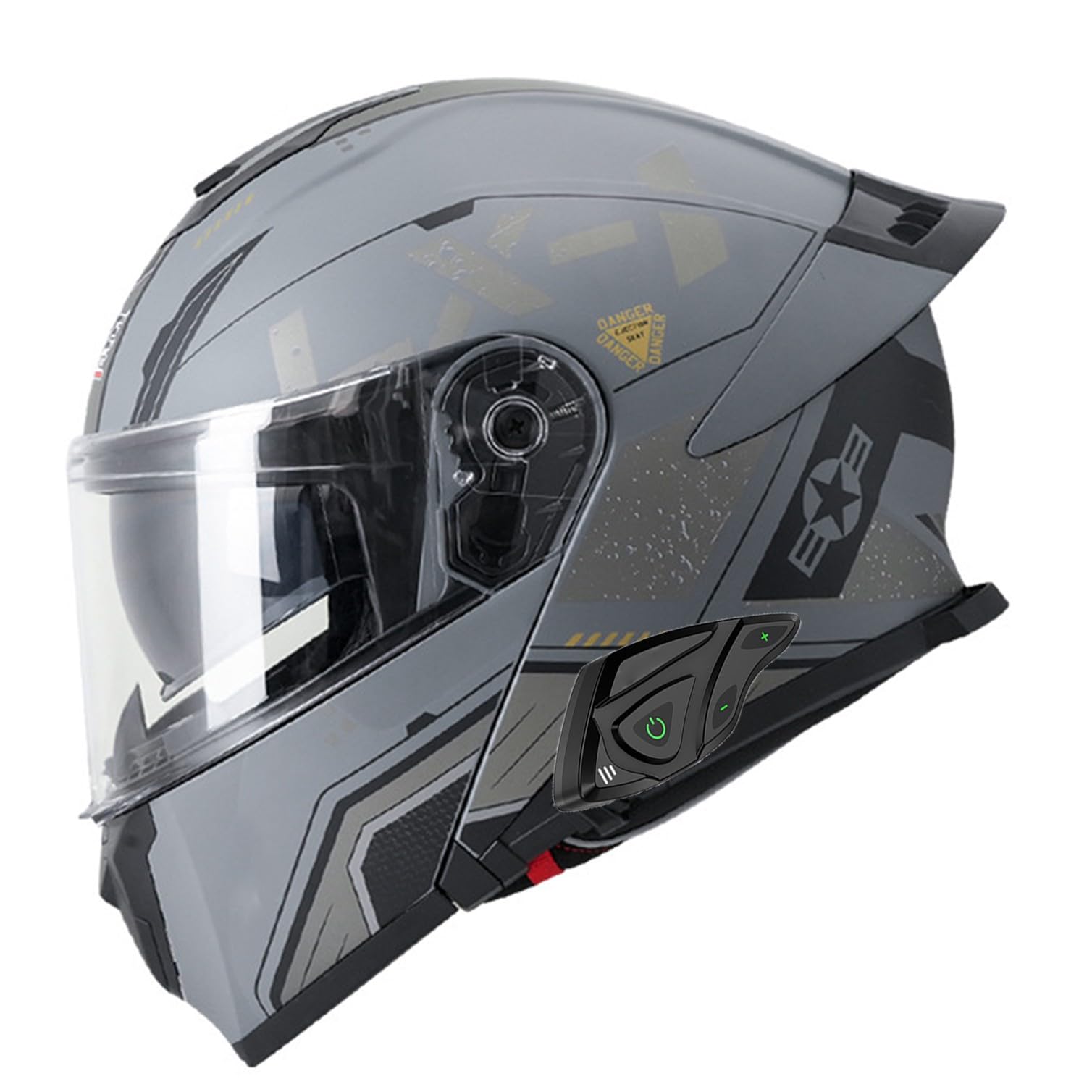 Motorradhelm Bluetooth Klapphelm Motorrad Mann Frau Modularer Vollgesichtshelm mit Doppelvisier, Moped-Roller-Helm für Erwachsene DOT/ECE-geprüft 10,3XL=65-66CM von JunPing