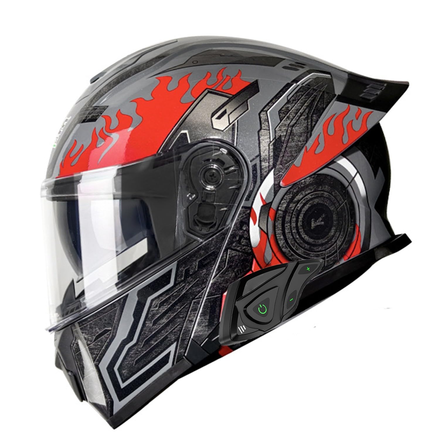 Motorradhelm Bluetooth Klapphelm Motorrad Mann Frau Modularer Vollgesichtshelm mit Doppelvisier, Moped-Roller-Helm für Erwachsene DOT/ECE-geprüft 2,L=59-60CM von JunPing