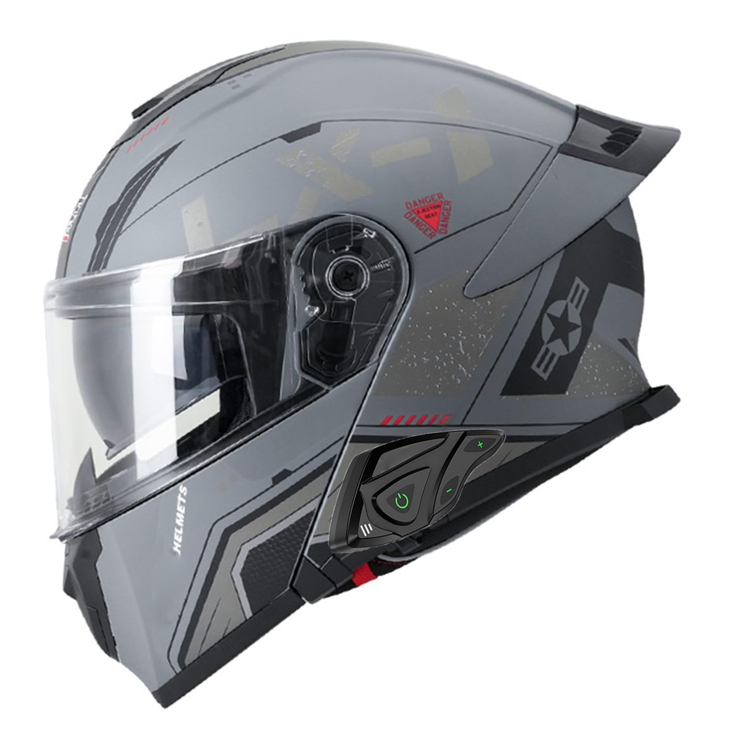 Motorradhelm Bluetooth Klapphelm Motorrad Mann Frau Modularer Vollgesichtshelm mit Doppelvisier, Moped-Roller-Helm für Erwachsene DOT/ECE-geprüft 5,M=57-58CM von JunPing