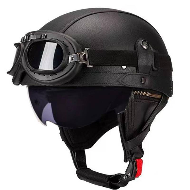 Motorradhelm Halbschalenhelm Halbhelme Retro Style Mit Fliegerbrille Brain-Cap Retro Halbhelm Jet Helm ECE-Zertifizierter Scooter Moped Helm Schutzhelm 5,S(55~56CM) von JunPing