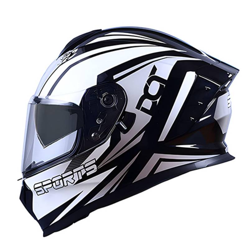 Motorradhelm Integralhelme ECEDOT Genehmigt Motorrad Full Face Helm Rollerhelm Anti-Fog-Doppelspiegel Mopedhelm Sturzhelm für Damen Herren Vollvisierhelm 2,L=59-60CM von JunPing