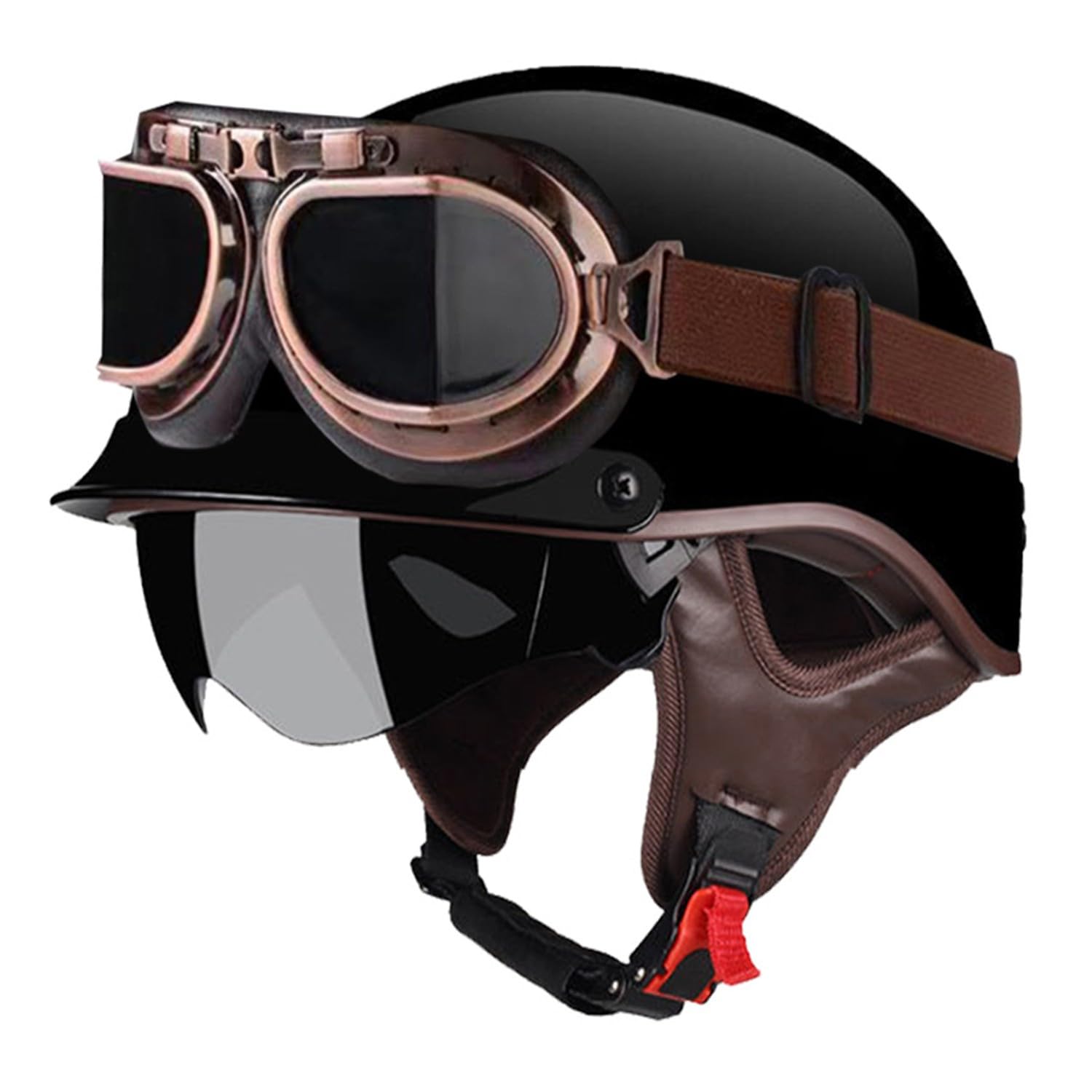 Motorradhelm Mit Visier Retro Jethelme Halbhelme DOTECE Zugelassen Moped Halbschalenhelm Brain-Cap Halbschale Helm Erwachsene Herren Damen Scooter Helm Sturzhelm 1,XL=61~62CM von JunPing