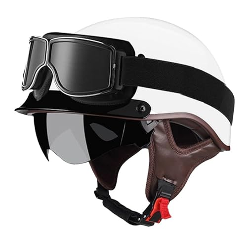 Motorradhelm Mit Visier Retro Jethelme Halbhelme DOTECE Zugelassen Moped Halbschalenhelm Brain-Cap Halbschale Helm Erwachsene Herren Damen Scooter Helm Sturzhelm 10,XL=61~62CM von JunPing