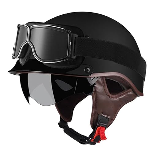 Motorradhelm Mit Visier Retro Jethelme Halbhelme DOTECE Zugelassen Moped Halbschalenhelm Brain-Cap Halbschale Helm Erwachsene Herren Damen Scooter Helm Sturzhelm 4,L=59~60CM von JunPing