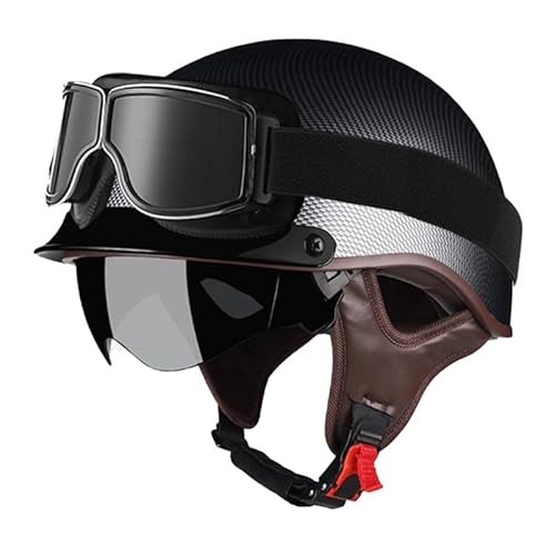 Motorradhelm Mit Visier Retro Jethelme Halbhelme DOTECE Zugelassen Moped Halbschalenhelm Brain-Cap Halbschale Helm Erwachsene Herren Damen Scooter Helm Sturzhelm 6,XXL=63~64CM von JunPing