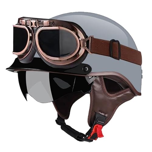 Motorradhelm Mit Visier Retro Jethelme Halbhelme DOTECE Zugelassen Moped Halbschalenhelm Brain-Cap Halbschale Helm Erwachsene Herren Damen Scooter Helm Sturzhelm 7,XXL=63~64CM von JunPing