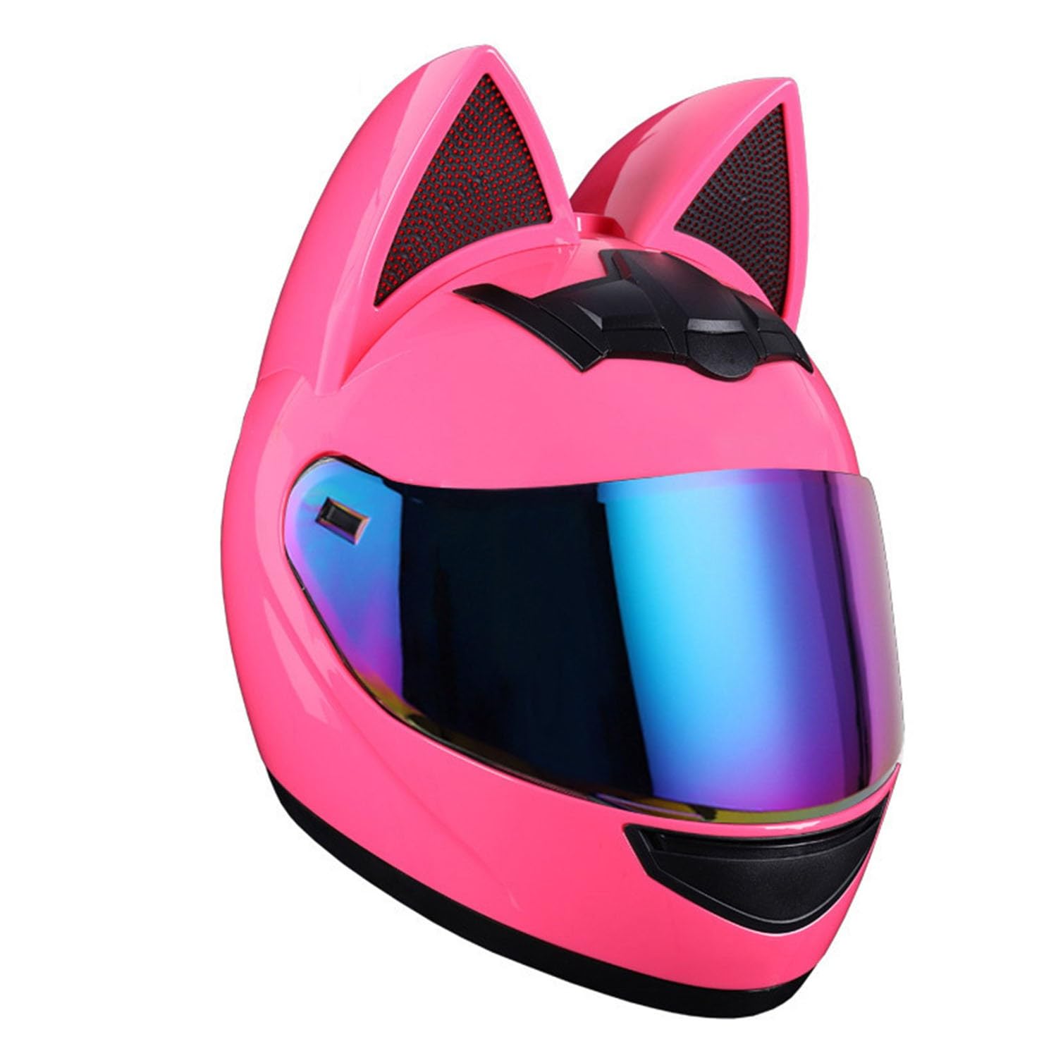 Motorradhelm Motorrad-Vollhelm Cat Ear Knight Helm, Roller-Motocross-Helme, ECE-geprüft,Klapphelm Integralhelm Fullface Helm Rollerhelm Mode-Katzenohren-Vollhelm Rollerhelm 12,L=57-59CM von JunPing