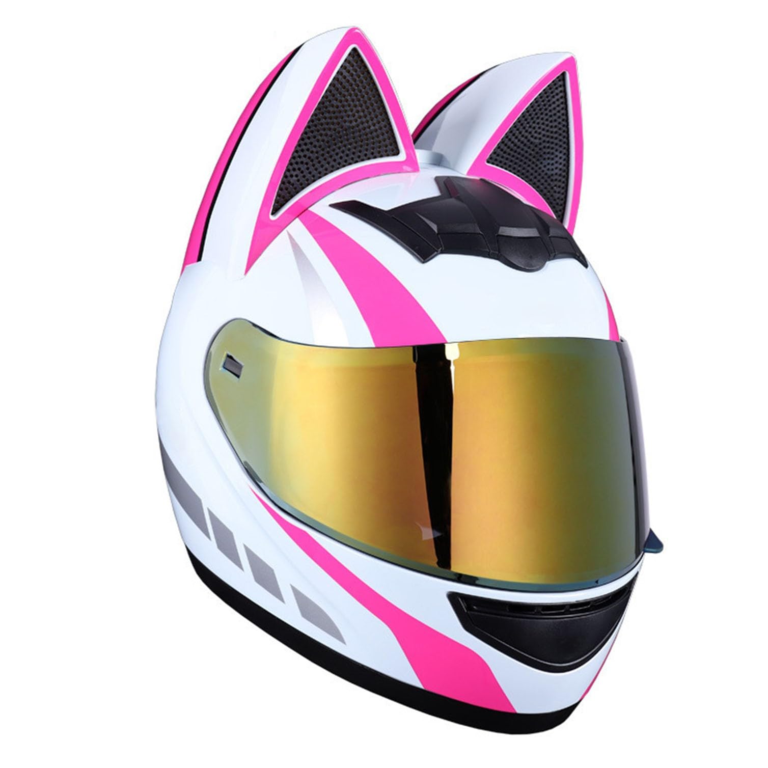 Motorradhelm Motorrad-Vollhelm Cat Ear Knight Helm, Roller-Motocross-Helme, ECE-geprüft,Klapphelm Integralhelm Fullface Helm Rollerhelm Mode-Katzenohren-Vollhelm Rollerhelm 15,L=57-59CM von JunPing