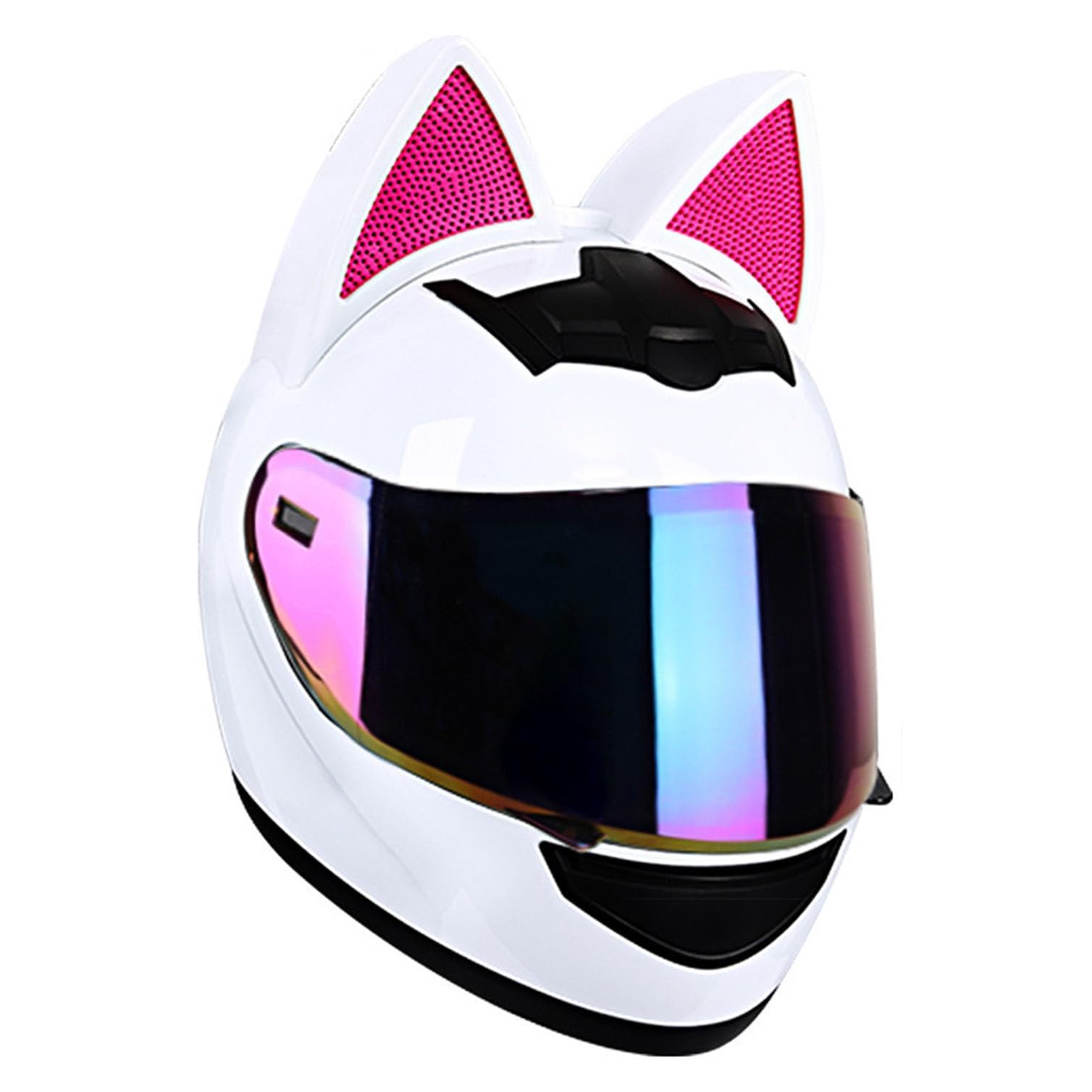 Motorradhelm Motorrad-Vollhelm Cat Ear Knight Helm, Roller-Motocross-Helme, ECE-geprüft,Klapphelm Integralhelm Fullface Helm Rollerhelm Mode-Katzenohren-Vollhelm Rollerhelm 20,M=54-56CM von JunPing