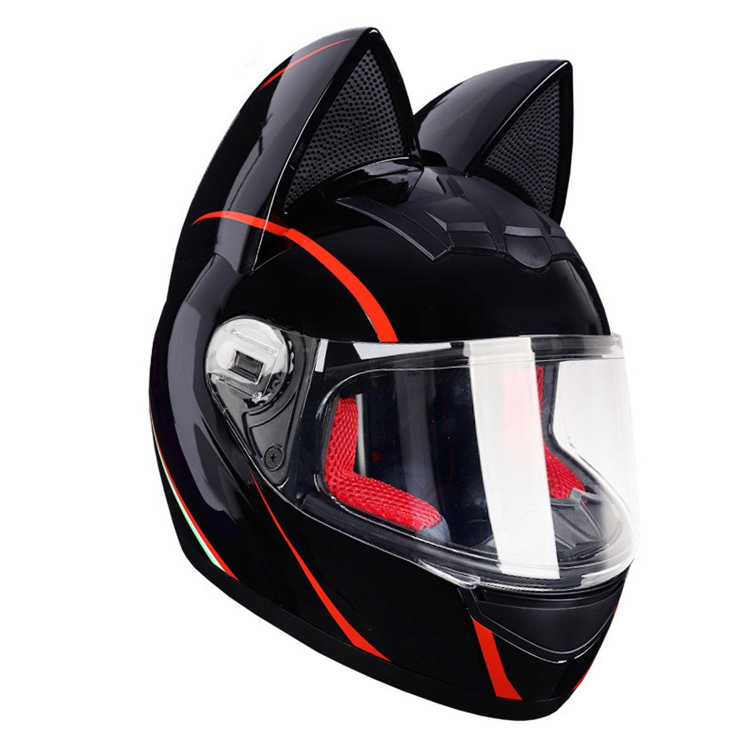 Motorradhelm Motorrad-Vollhelm Cat Ear Knight Helm, Roller-Motocross-Helme, ECE-geprüft,Klapphelm Integralhelm Fullface Helm Rollerhelm Mode-Katzenohren-Vollhelm Rollerhelm 22,M=54-56CM von JunPing