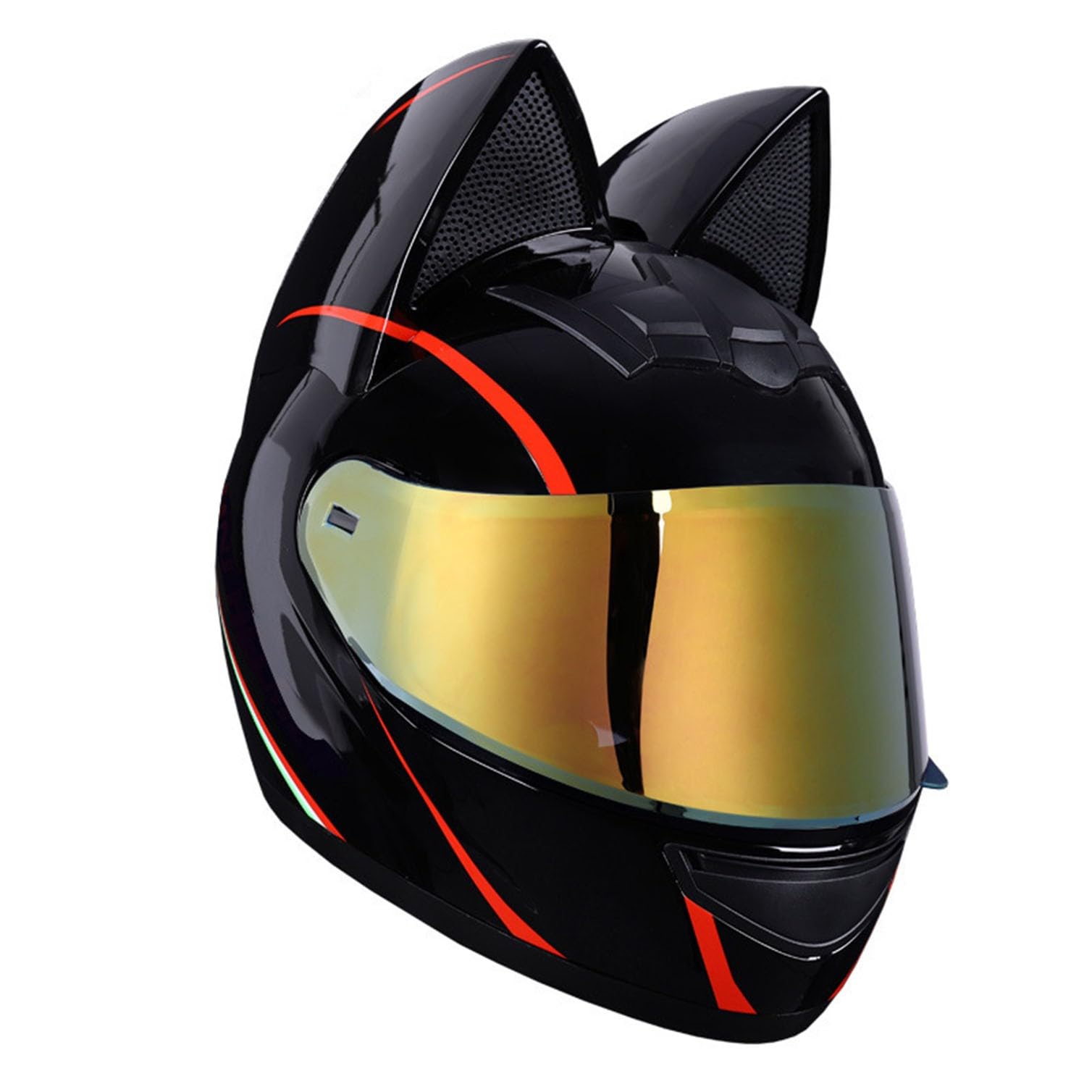 Motorradhelm Motorrad-Vollhelm Cat Ear Knight Helm, Roller-Motocross-Helme, ECE-geprüft,Klapphelm Integralhelm Fullface Helm Rollerhelm Mode-Katzenohren-Vollhelm Rollerhelm 23,XL=60-62CM von JunPing