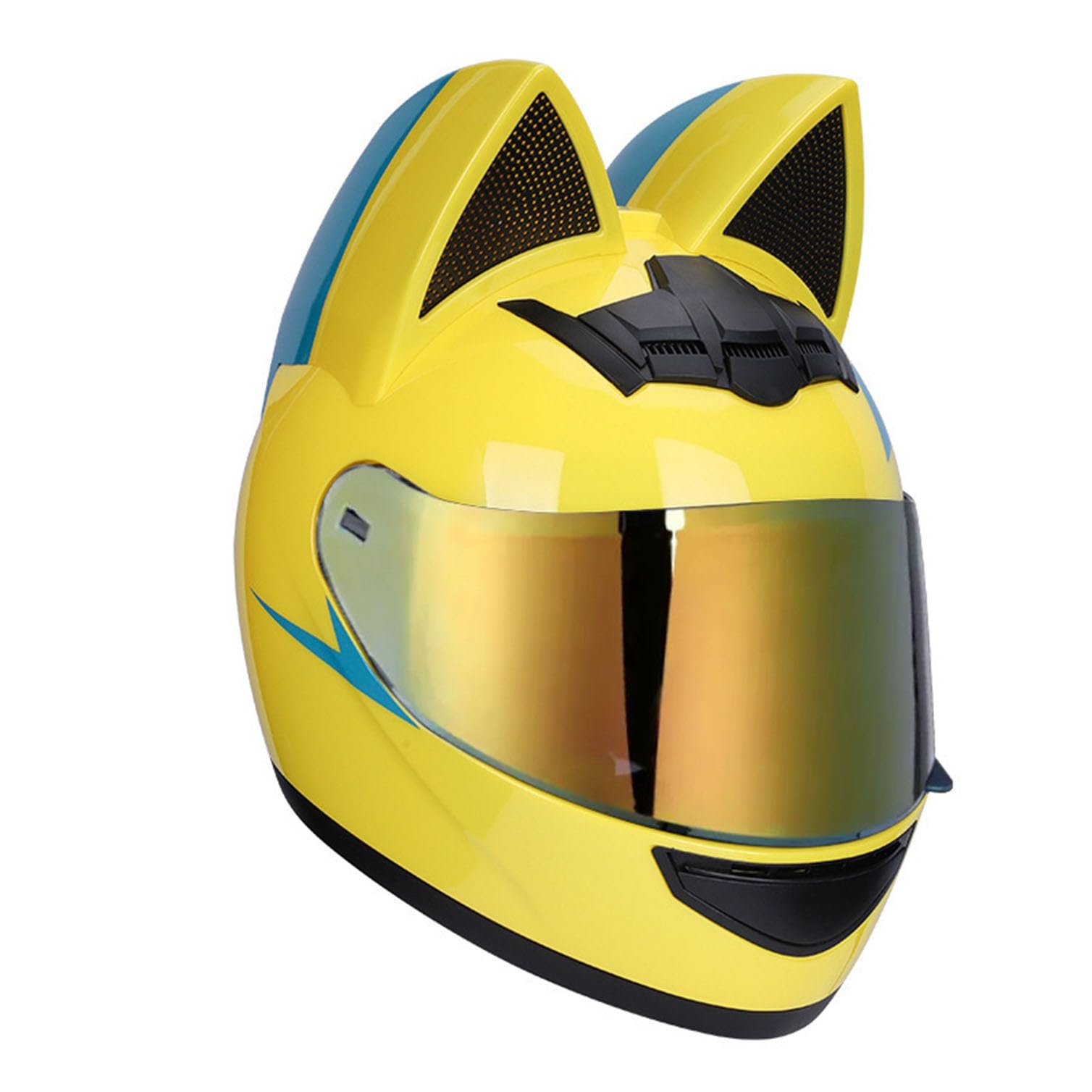 Motorradhelm Motorrad-Vollhelm Cat Ear Knight Helm, Roller-Motocross-Helme, ECE-geprüft,Klapphelm Integralhelm Fullface Helm Rollerhelm Mode-Katzenohren-Vollhelm Rollerhelm 3,XL=60-62CM von JunPing