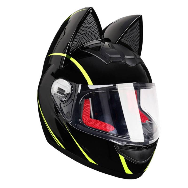 Motorradhelm Motorrad-Vollhelm Cat Ear Knight Helm, Roller-Motocross-Helme, ECE-geprüft,Klapphelm Integralhelm Fullface Helm Rollerhelm Mode-Katzenohren-Vollhelm Rollerhelm 34,S=50-53CM von JunPing