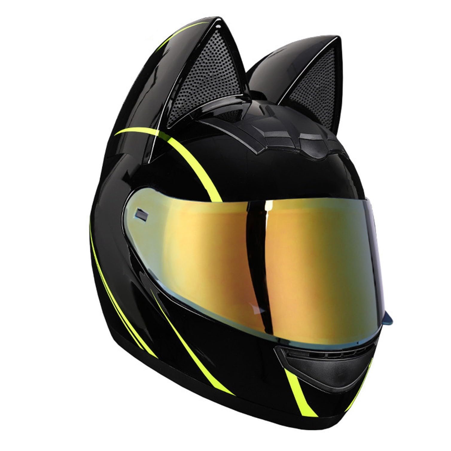 Motorradhelm Motorrad-Vollhelm Cat Ear Knight Helm, Roller-Motocross-Helme, ECE-geprüft,Klapphelm Integralhelm Fullface Helm Rollerhelm Mode-Katzenohren-Vollhelm Rollerhelm 35,L=57-59CM von JunPing