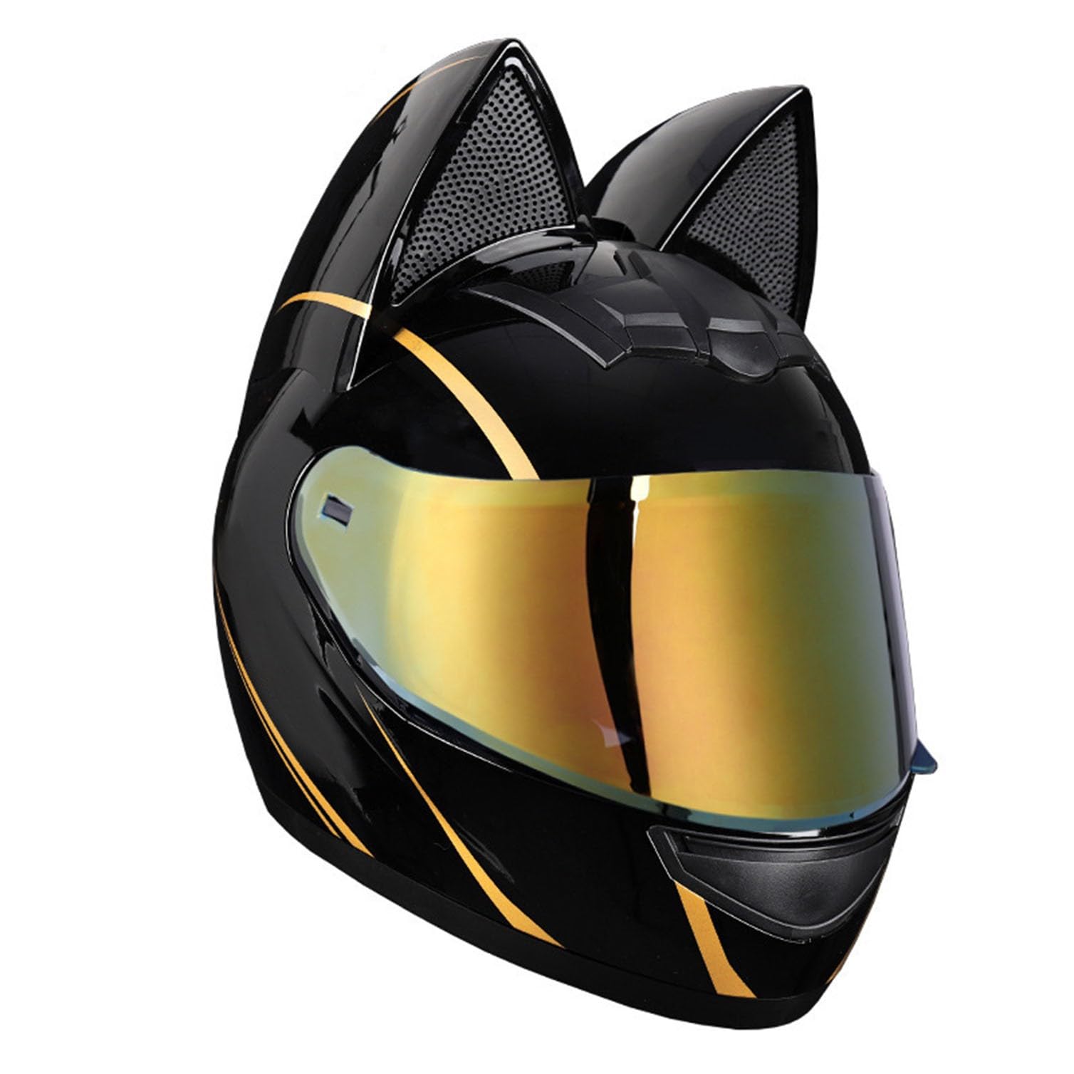 Motorradhelm Motorrad-Vollhelm Cat Ear Knight Helm, Roller-Motocross-Helme, ECE-geprüft,Klapphelm Integralhelm Fullface Helm Rollerhelm Mode-Katzenohren-Vollhelm Rollerhelm 39,M=54-56CM von JunPing