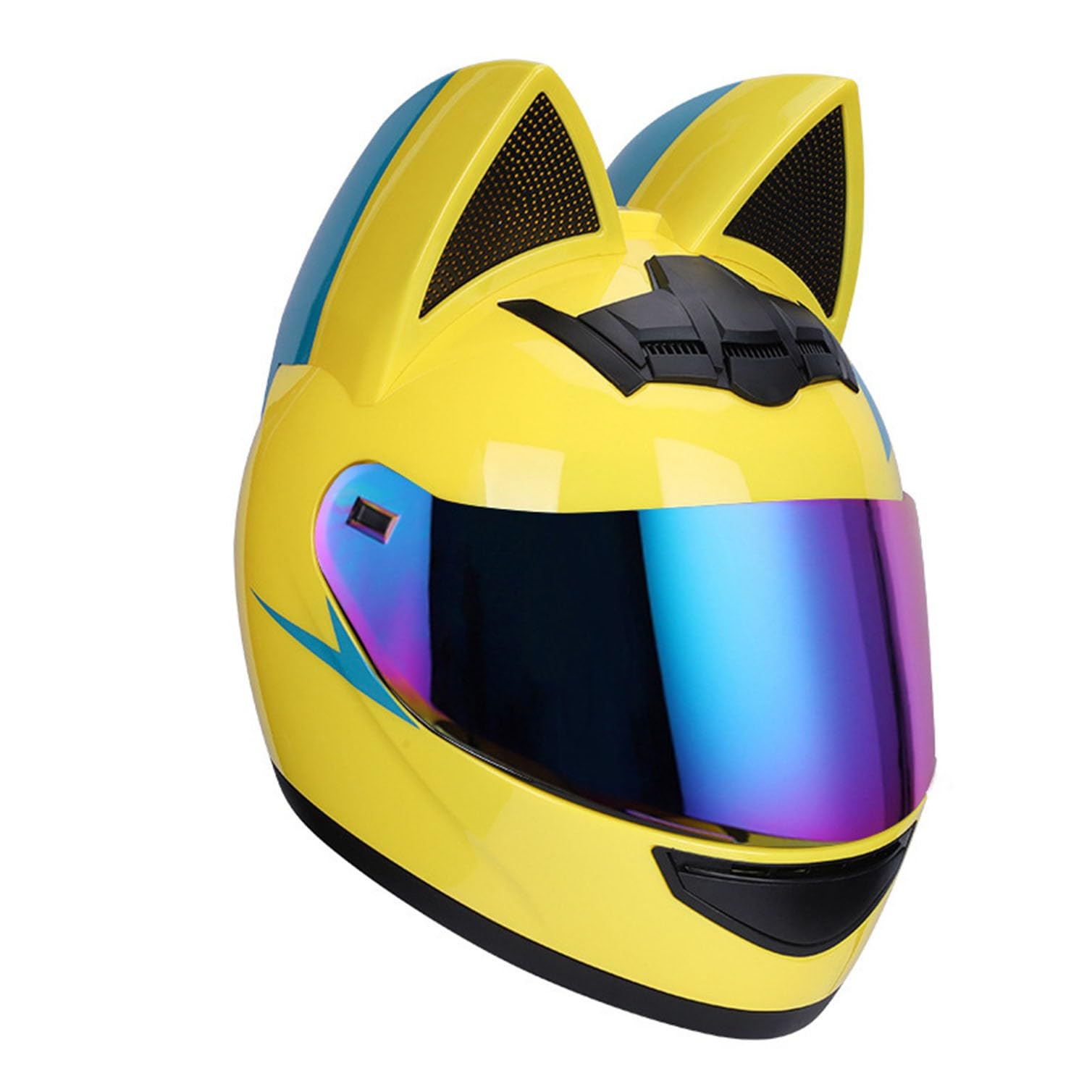 Motorradhelm Motorrad-Vollhelm Cat Ear Knight Helm, Roller-Motocross-Helme, ECE-geprüft,Klapphelm Integralhelm Fullface Helm Rollerhelm Mode-Katzenohren-Vollhelm Rollerhelm 4,L=57-59CM von JunPing