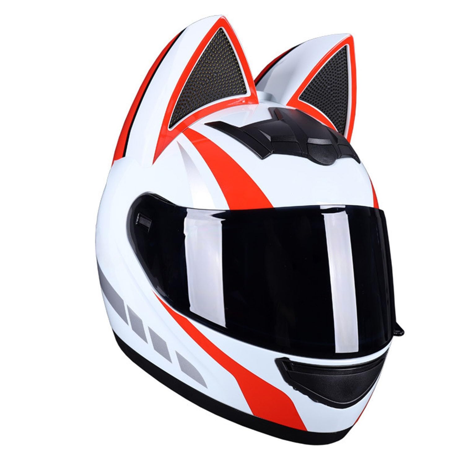 Motorradhelm Motorrad-Vollhelm Cat Ear Knight Helm, Roller-Motocross-Helme, ECE-geprüft,Klapphelm Integralhelm Fullface Helm Rollerhelm Mode-Katzenohren-Vollhelm Rollerhelm 5,M=54-56CM von JunPing