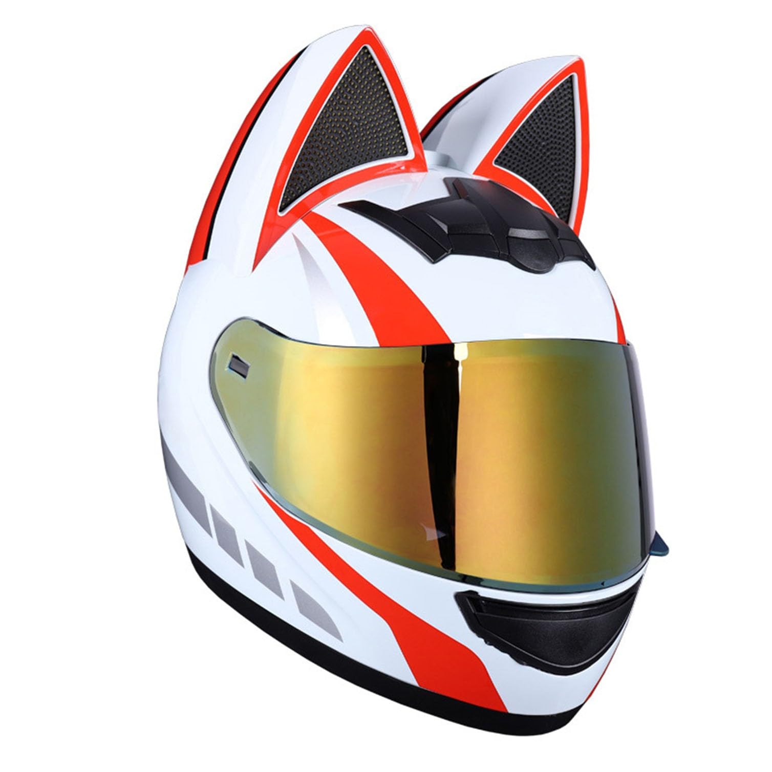 Motorradhelm Motorrad-Vollhelm Cat Ear Knight Helm, Roller-Motocross-Helme, ECE-geprüft,Klapphelm Integralhelm Fullface Helm Rollerhelm Mode-Katzenohren-Vollhelm Rollerhelm 7,XL=60-62CM von JunPing