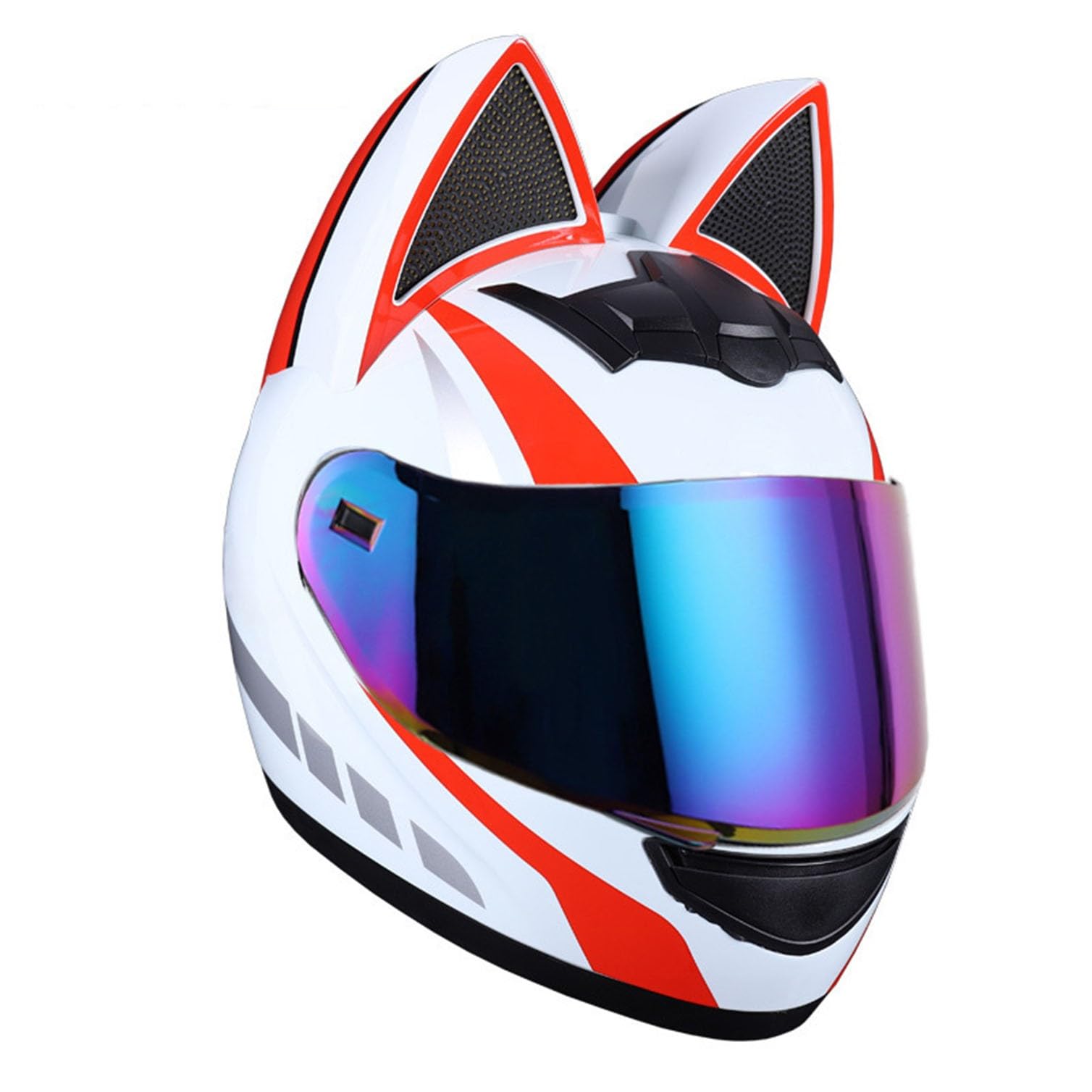 Motorradhelm Motorrad-Vollhelm Cat Ear Knight Helm, Roller-Motocross-Helme, ECE-geprüft,Klapphelm Integralhelm Fullface Helm Rollerhelm Mode-Katzenohren-Vollhelm Rollerhelm 8,S=50-53CM von JunPing