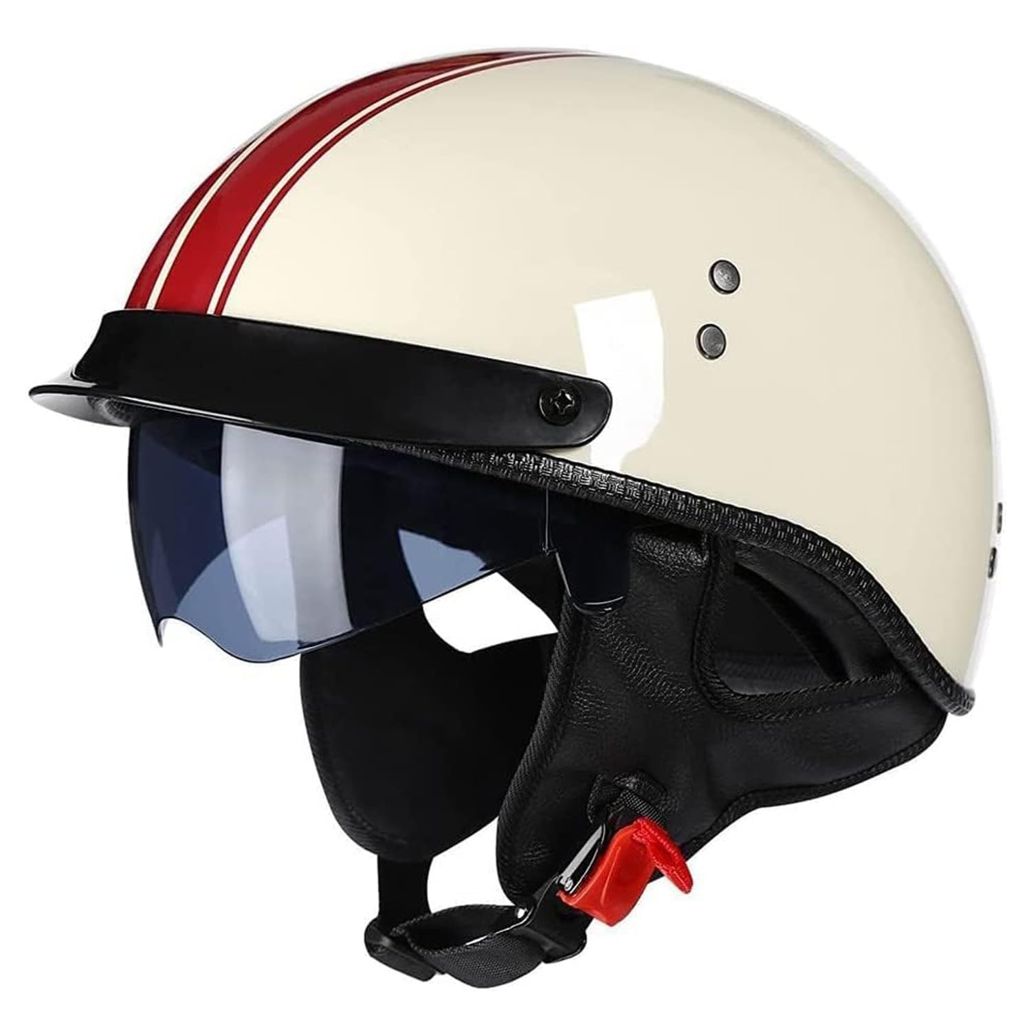 Motorradhelm Retro Motorrad Jethelme mit Visier Halbhelme ECEDOT Zugelassen Mofa Motorrad-Helm Chopper Scooter-Helm Offenem Helm für Männer und Frauen 1,M(57~58CM) von JunPing