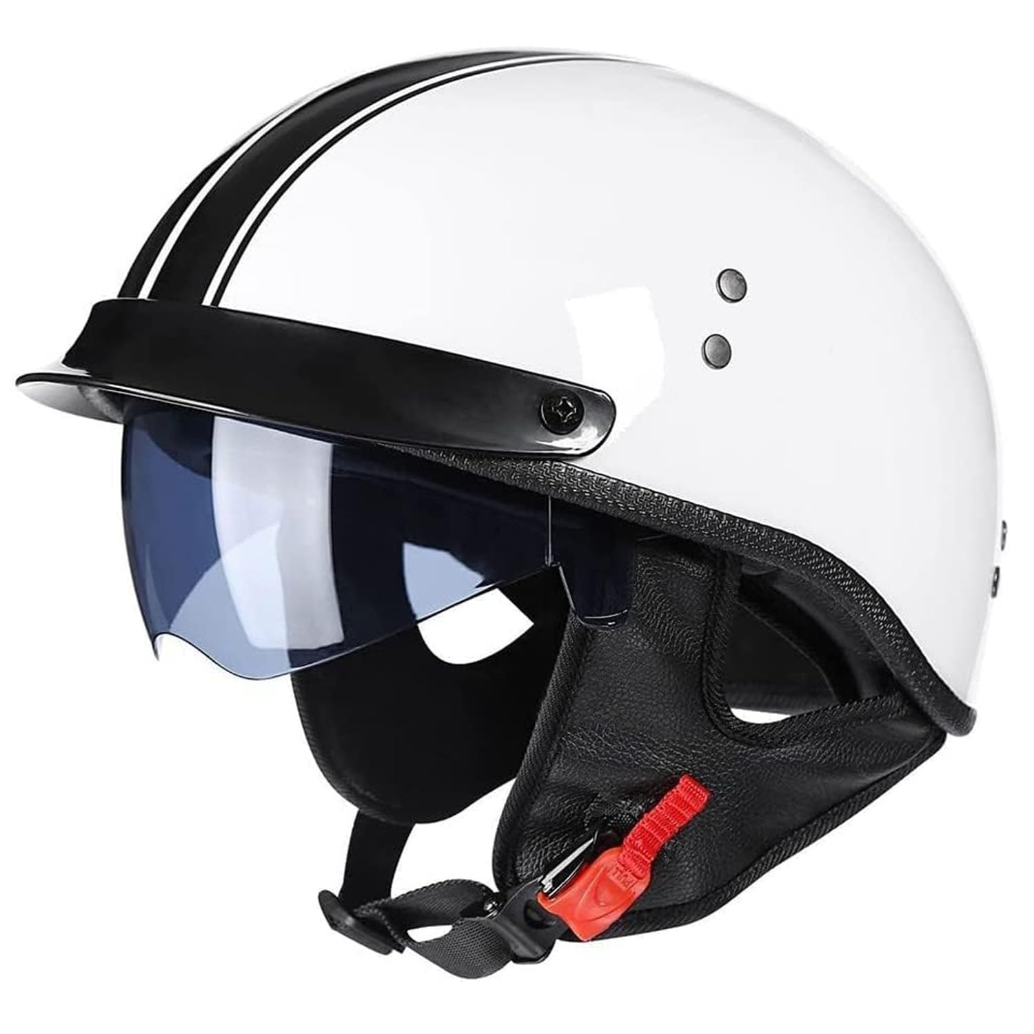 Motorradhelm Retro Motorrad Jethelme mit Visier Halbhelme ECEDOT Zugelassen Mofa Motorrad-Helm Chopper Scooter-Helm Offenem Helm für Männer und Frauen 2,L(559~60CM) von JunPing