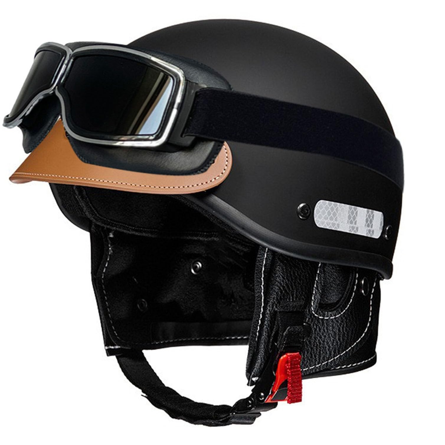 Offener Motorrad Halbschalenhelm mit Schutzbrille, DOT/ECE offenem Motorradhelm für Männer Frauen,neuartiger Halbschalenhelm für Moped,Chopper,Roller 17,58-62cm von JunPing