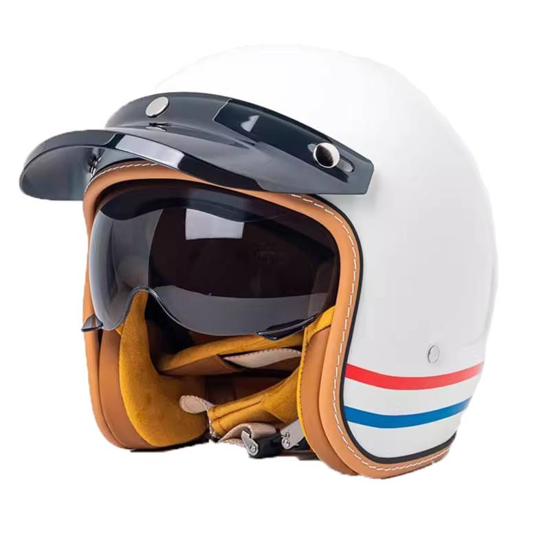 Retro 3/4 Motorrad Helm Jethelm Vintage-Roller-Helm, DOT/ECE-Zertifizierter Retro-Motorradhelm Mit Offenem Gesicht Für Damen Und Herren, Leichter Moped-Helm A,M von JunPing