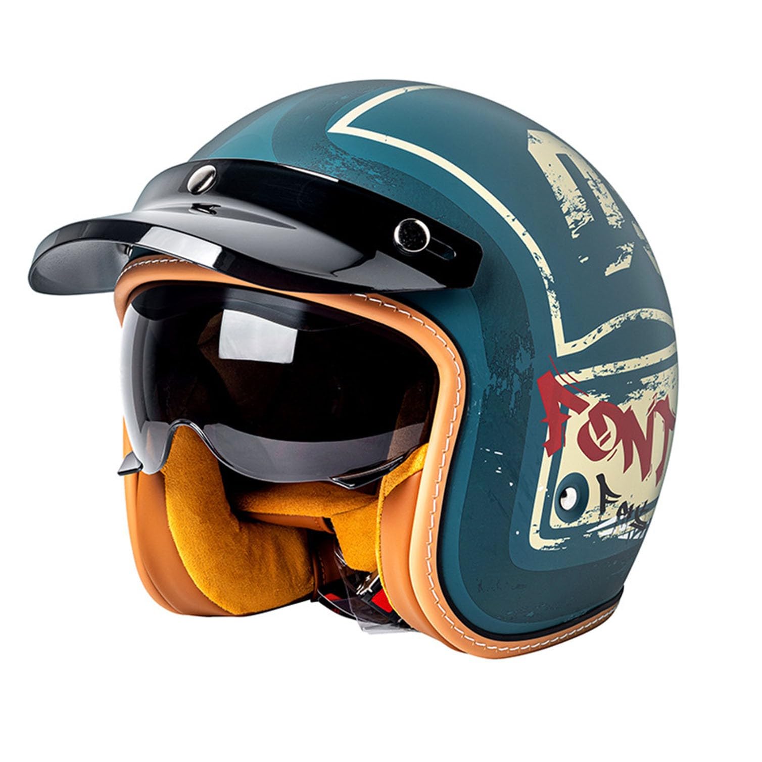 Retro 3/4 Motorrad Helm Jethelm Vintage-Roller-Helm, DOT/ECE-Zertifizierter Retro-Motorradhelm Mit Offenem Gesicht Für Damen Und Herren, Leichter Moped-Helm D,L von JunPing