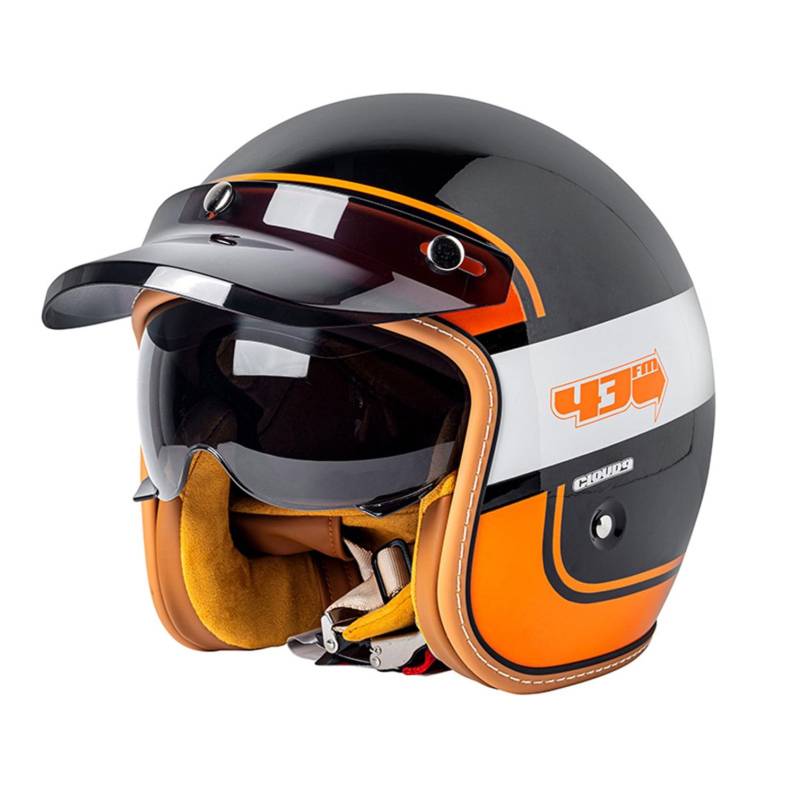 Retro 3/4 Motorrad Helm Jethelm Vintage-Roller-Helm, DOT/ECE-Zertifizierter Retro-Motorradhelm Mit Offenem Gesicht Für Damen Und Herren, Leichter Moped-Helm J,M von JunPing