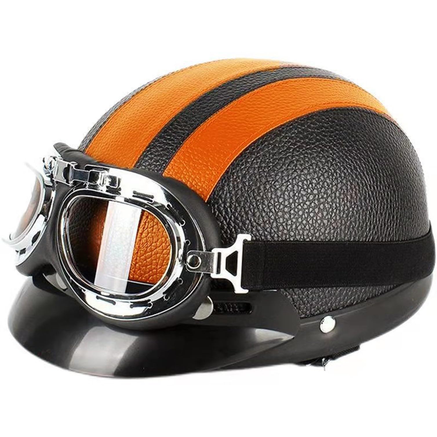 Retro Helm Motorradhelm Jethelme Leder Vintage Mopedhelm Mit Brille ECE Zertifiziert Motorradkreuzer-Rollerhelm Halbhelme Halbschalenhelm Motorrad Cruiser Helm Für Männer Und Frauen F,54-62CM von JunPing