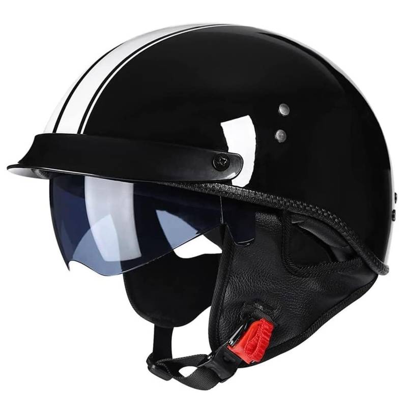 Retro Jethelme Motorrad Halbhelme Motorradhelm mit ECEDOT Genehmigt Brain-Cap Halbschale Scooter-Helm Offenem Helm Mit Visier Retro für Erwachsene Herren Damen Mofa Motorrad-Helm 1,L(59~60CM) von JunPing