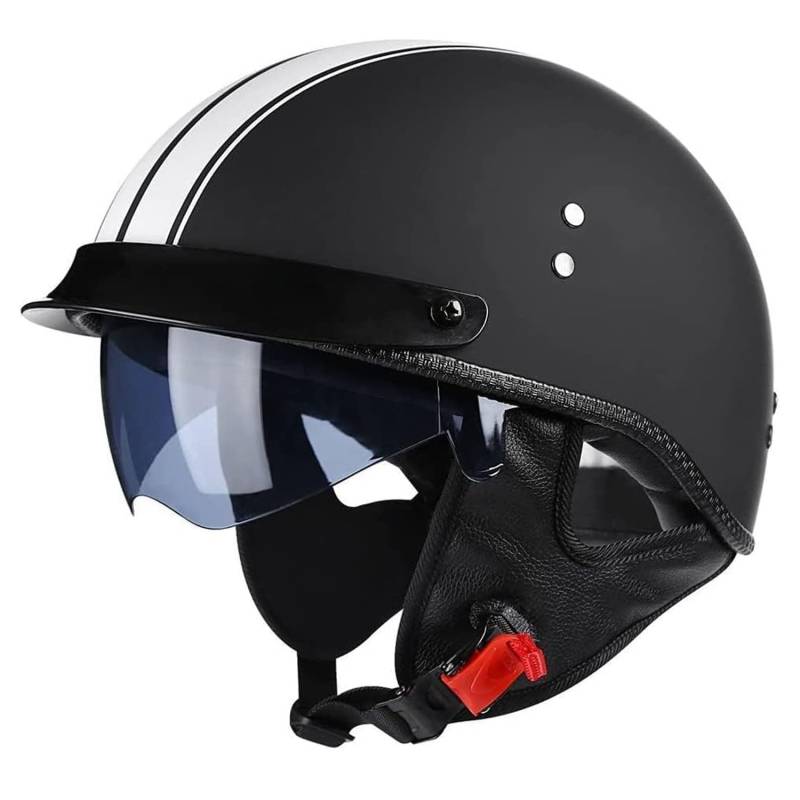 Retro Jethelme Motorrad Halbhelme Motorradhelm mit ECEDOT Genehmigt Brain-Cap Halbschale Scooter-Helm Offenem Helm Mit Visier Retro für Erwachsene Herren Damen Mofa Motorrad-Helm 2,XXL(63~64CM) von JunPing