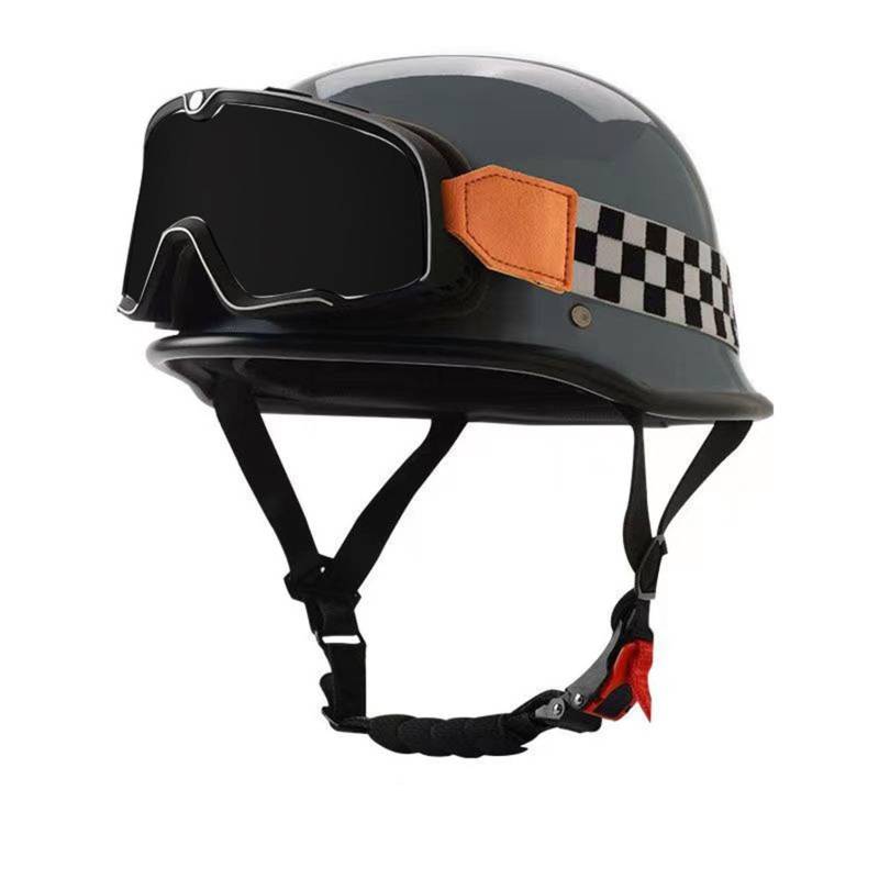 Retro Motorrad Halbhelme Halbhelm Deutscher Stil Roller Cruiser Chopper Mit Brille ECE Zertifiziert Roller-Helm Scooter Mofa-Helm C,3XL=65-66CM von JunPing