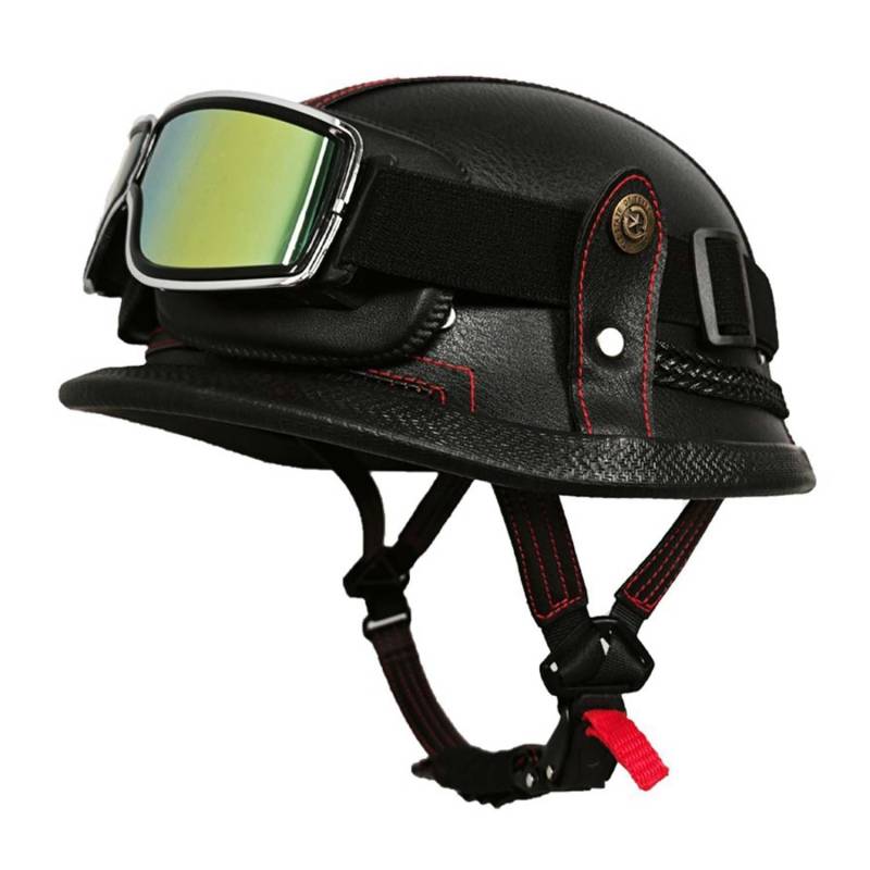 Retro Motorrad Halbhelme Herausnehmbares Futter Schnellverschlussschnalle Helm Mit ECEDOT Zulassung Retro Half Öffnen Jethelm mit Schutzbrille für Bike Cruiser Chopper Moped Scooter 16,XL von JunPing