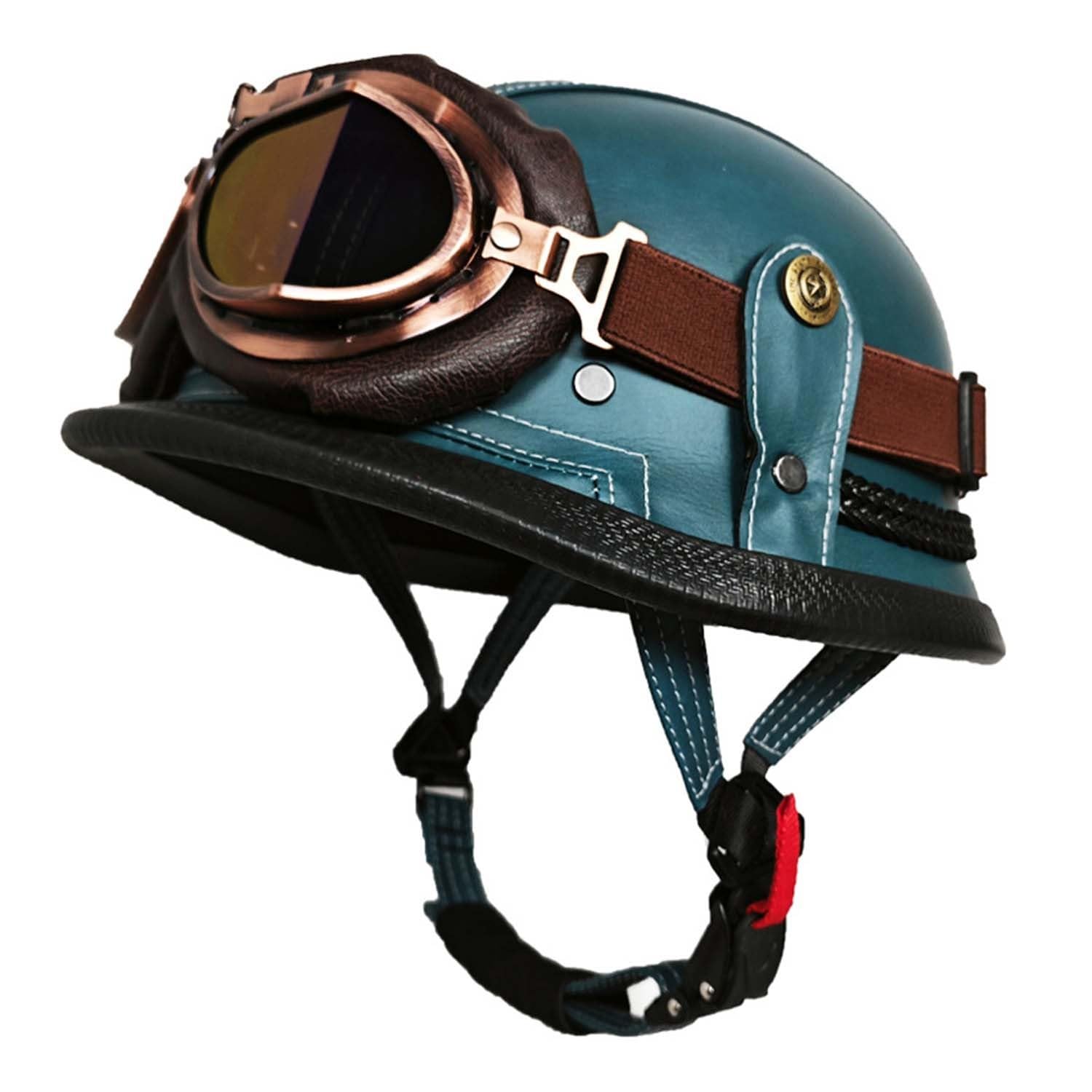 Retro Motorrad Halbhelme Herausnehmbares Futter Schnellverschlussschnalle Helm Mit ECEDOT Zulassung Retro Half Öffnen Jethelm mit Schutzbrille für Bike Cruiser Chopper Moped Scooter 4,M von JunPing