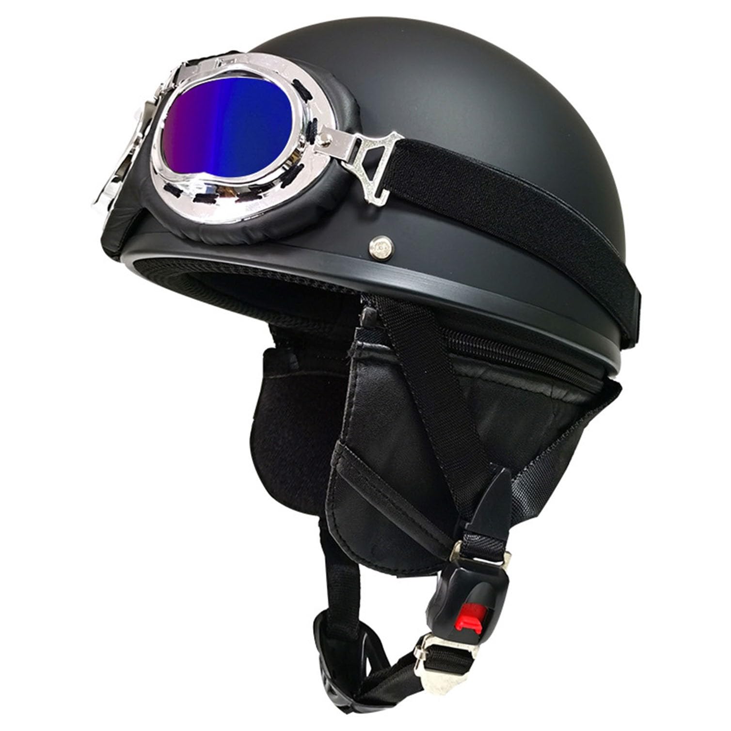 Retro Motorradhelm Open Face Helm ECE-Zulassung Halbhelm mit Brille Vintage Halbschalenhelm Deutsche Braincap Jethelm Rollerhelm Für Damen Und Herren 2,L von JunPing