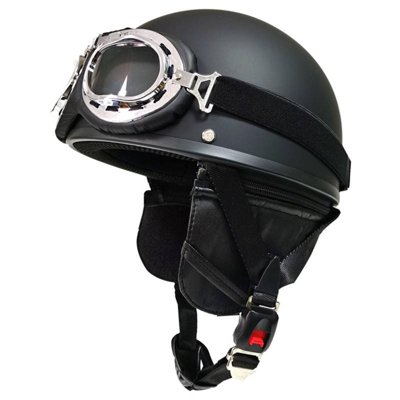 Retro Motorradhelm Open Face Helm ECE-Zulassung Halbhelm mit Brille Vintage Halbschalenhelm Deutsche Braincap Jethelm Rollerhelm Für Damen Und Herren 3,L von JunPing