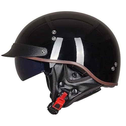 Vintage Halbhelme Halbschalenhelm Motorradhelm ECEDOT Genehmigt Vintage Deutscher Stil Jethelm mit Visier Halbschalenhelm Damen und Herren mit Schnellverschlussschnallen 11,L von JunPing