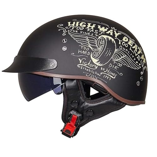 Vintage Halbhelme Halbschalenhelm Motorradhelm ECEDOT Genehmigt Vintage Deutscher Stil Jethelm mit Visier Halbschalenhelm Damen und Herren mit Schnellverschlussschnallen 2,XL von JunPing