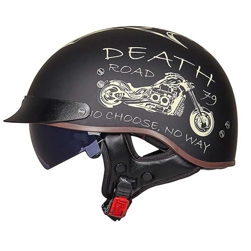 Vintage Halbhelme Halbschalenhelm Motorradhelm ECEDOT Genehmigt Vintage Deutscher Stil Jethelm mit Visier Halbschalenhelm Damen und Herren mit Schnellverschlussschnallen 3,L von JunPing