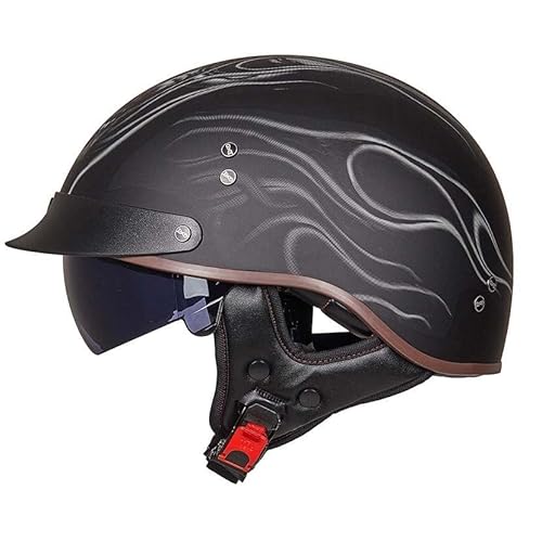 Vintage Halbhelme Halbschalenhelm Motorradhelm ECEDOT Genehmigt Vintage Deutscher Stil Jethelm mit Visier Halbschalenhelm Damen und Herren mit Schnellverschlussschnallen 5,S von JunPing